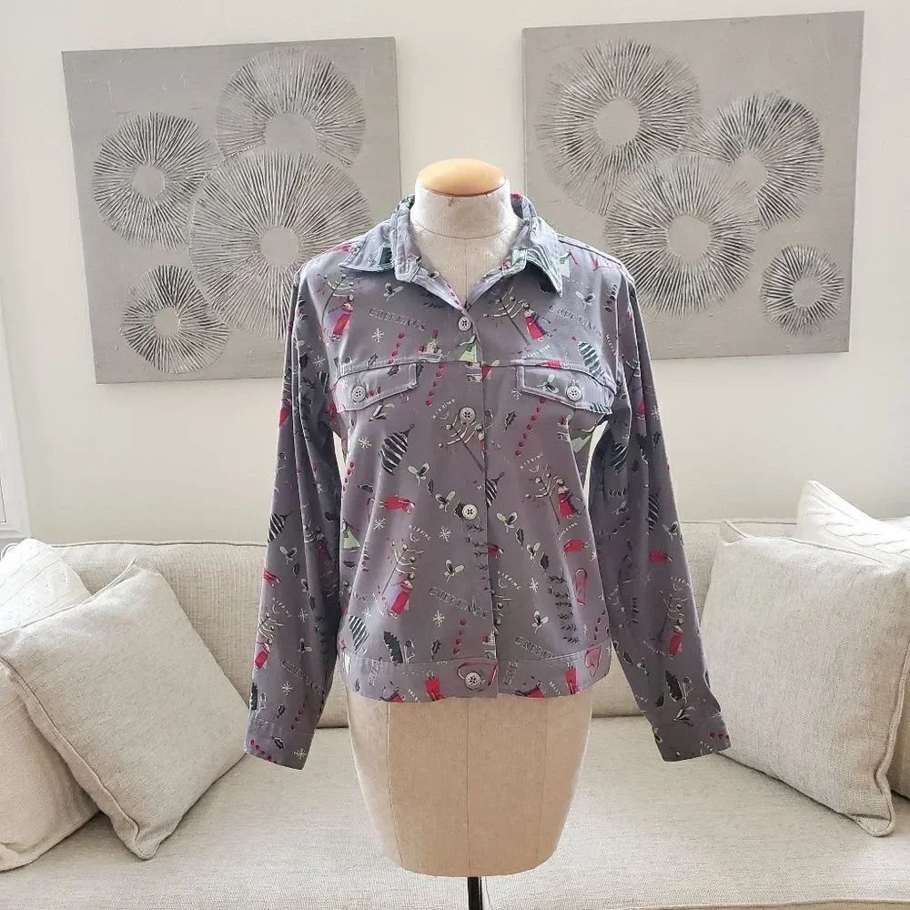 Christopher & Banks Stretch Christmas Button Down Shirt sz Sm